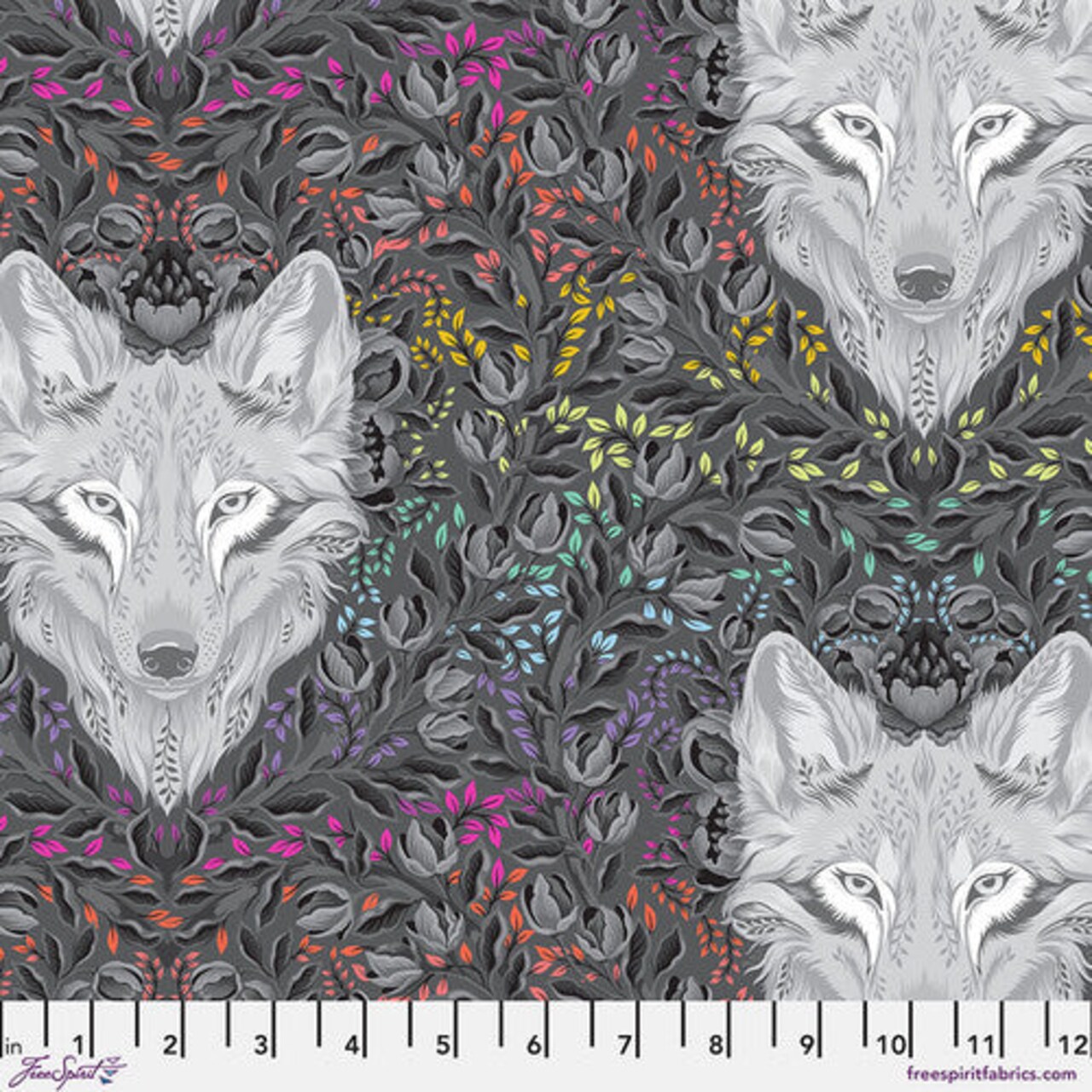 Fabric FreeSpirit Tula Pink Carbon Wolf of Pink Street Graywork by the Quarter Yard PWTP256.CARBON
